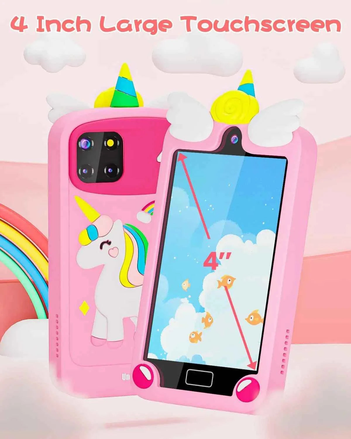 Kids Learning Smart Phone Toy – 4.0" Touchscreen with Dual Camera and 32GB Storage (Pink)