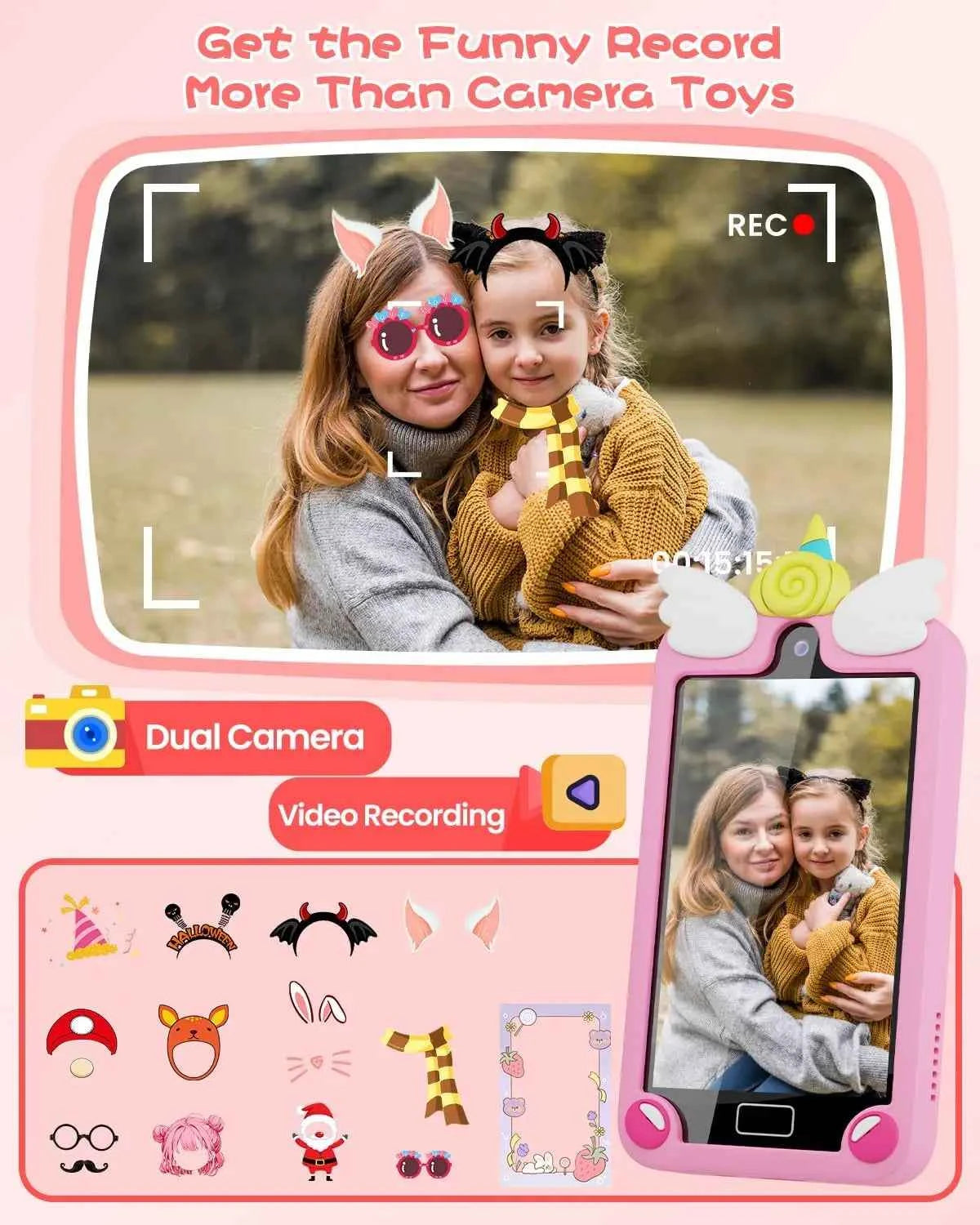 Kids Learning Smart Phone Toy – 4.0" Touchscreen with Dual Camera and 32GB Storage (Pink)