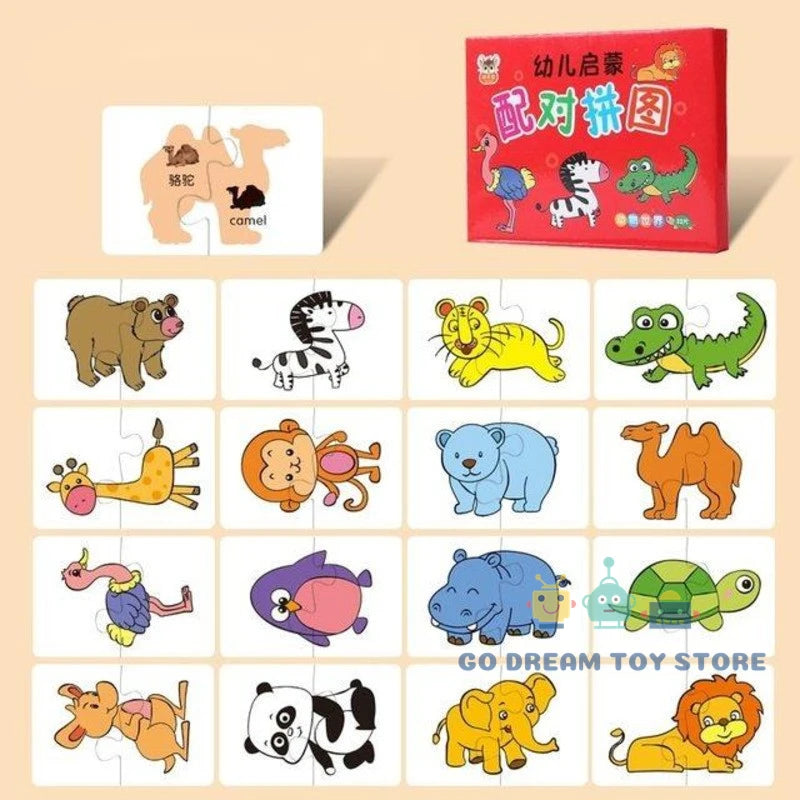 32Pcs Montessori Matching Puzzle Cards – Toddler Early Learning Toys for Shapes, Colors & Animals