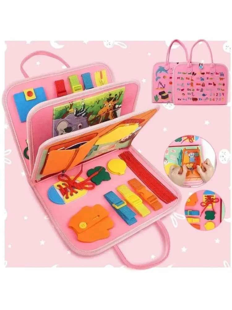 Busy Board Montessori Sensory Activity Toy – Travel Essential for Toddlers Ages 1-3, Road & Fine Motor Skill Development