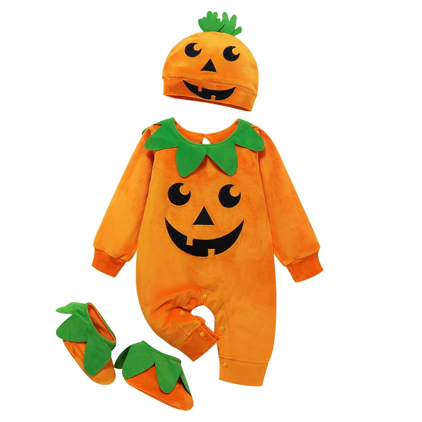 Baby Halloween Outfit – Long Sleeve Romper Jumpsuit Set with Hat & Shoes  (3M)