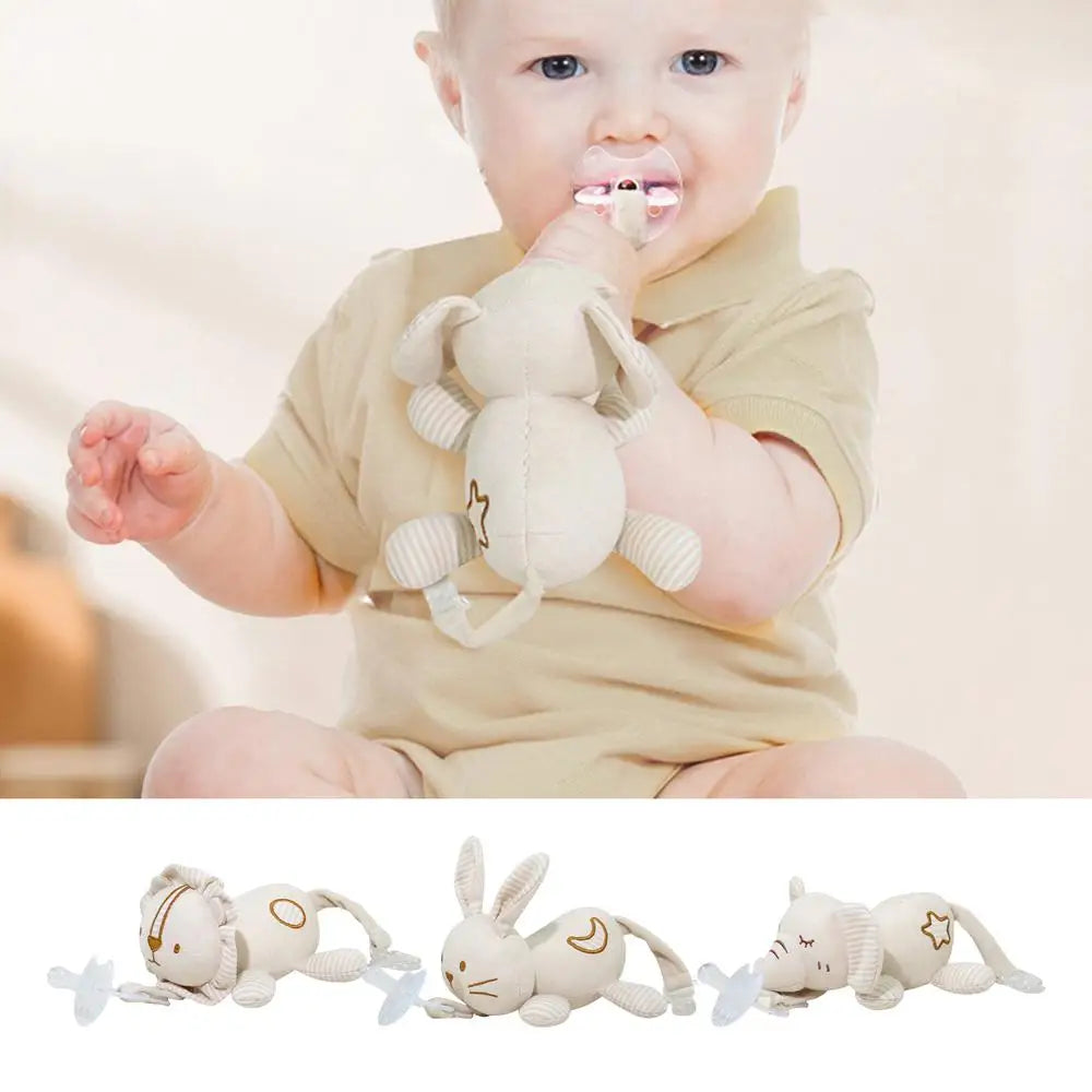 Newborn Silicone Animal Pacifier with Plush Doll – Soothing Toy
