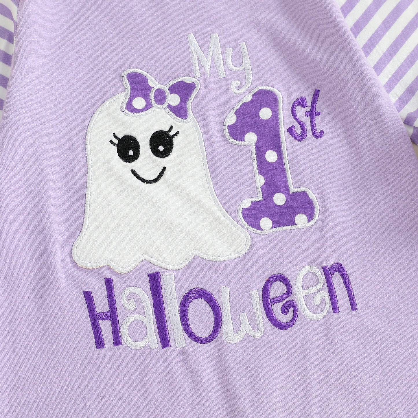 Toddler Baby Girl Halloween Outfit – Pumpkin Ghost Embroidery Romper with Headband