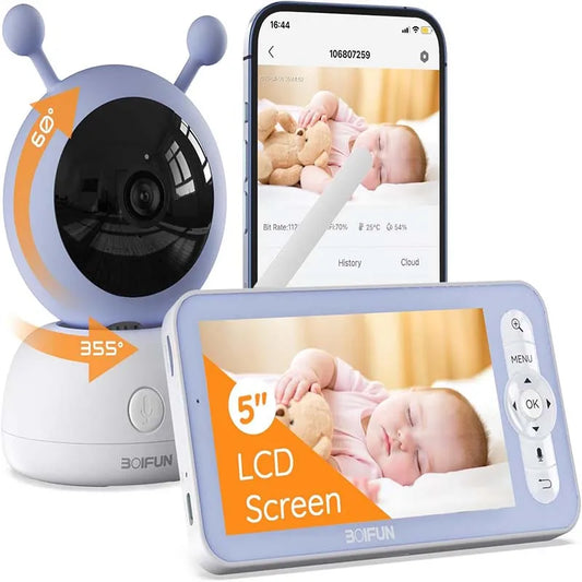 Baby Monitor with Camera – 5" Screen, WiFi Video Monitor with Two-Way Talk, Motion & Cry Detection, Auto Tracking, Night Vision by BOIFUN 2K