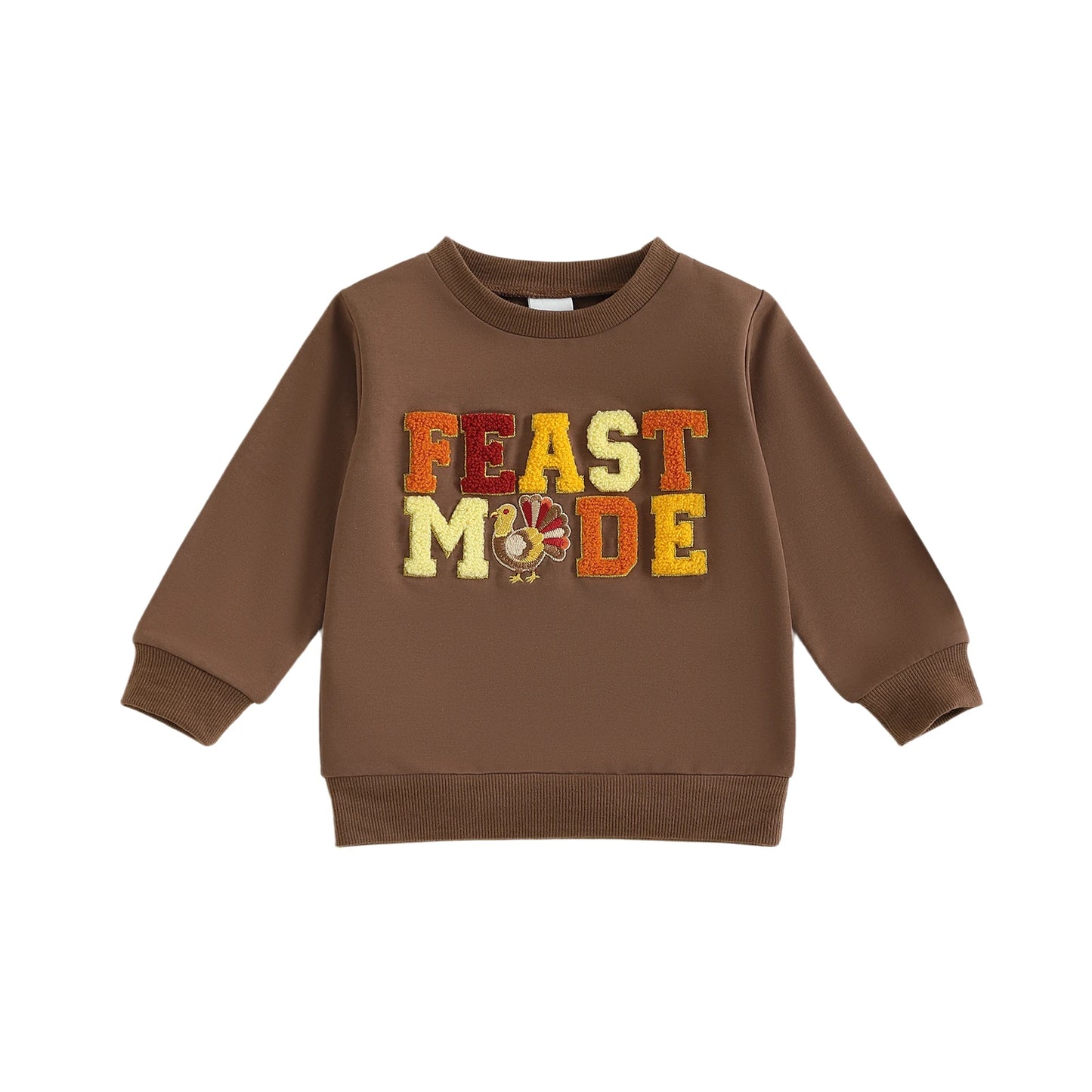 Toddler Thanksgiving Sweatshirt – Letter & Turkey Embroidered Long Sleeve Pullover