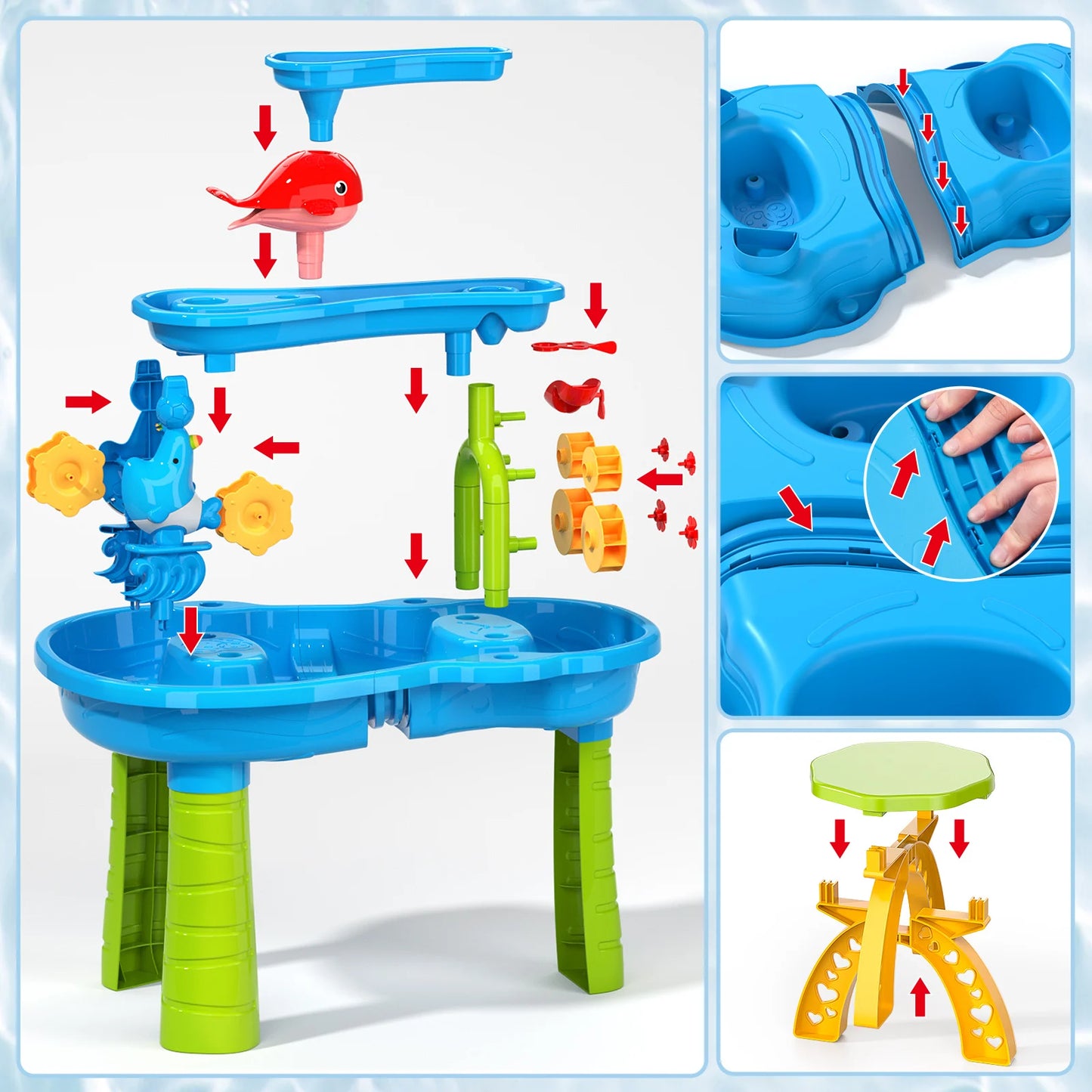 Kids Outdoor Sand and Water Play Table – Sensory Toy with Funnel & Shovel Tools for Ages 3-8 - Haven's Heaven Boutique