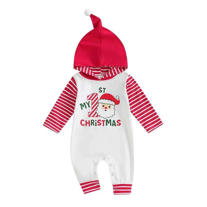My First Christmas Romper Hoodie Jumpsuit – Baby Christmas Outfit 0-18M