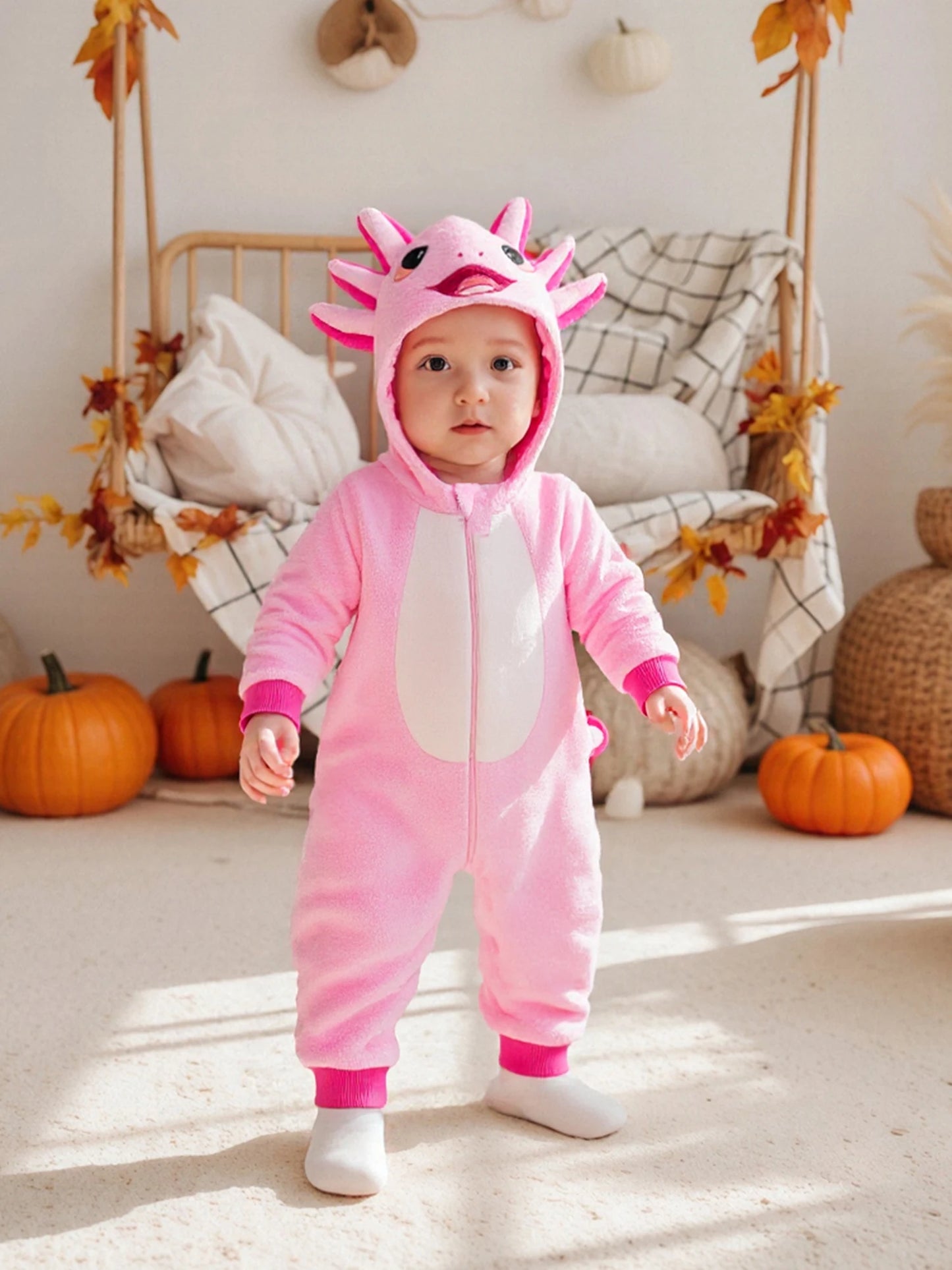 Toddler Baby Axolotl Onesie – Cute Zip-Up Hooded Costume Romper