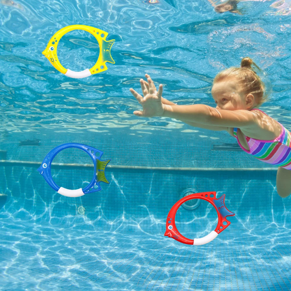 3Pcs Cartoon Fish Diving Rings – Kids Underwater Swim Training Pool Toys - Haven's Heaven Boutique