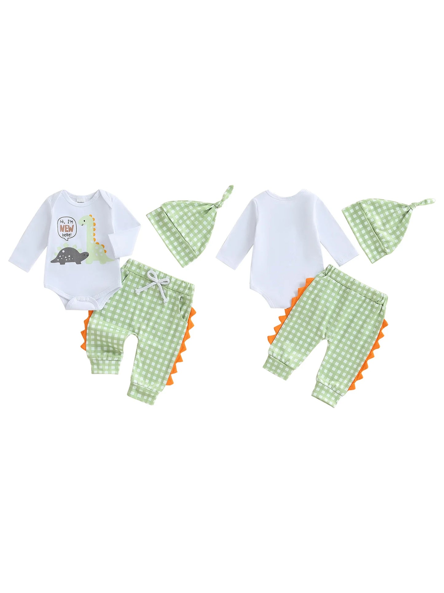 Toddler Boy Birthday Outfit – Dinosaur Print Romper and Denim Overalls 2-Piece Summer Set with Matching Hat