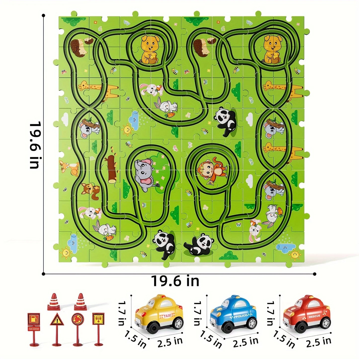 Jigsaw Puzzle Race Track Car Set – Puzzle & Car Toys for Kids Ages 3-5