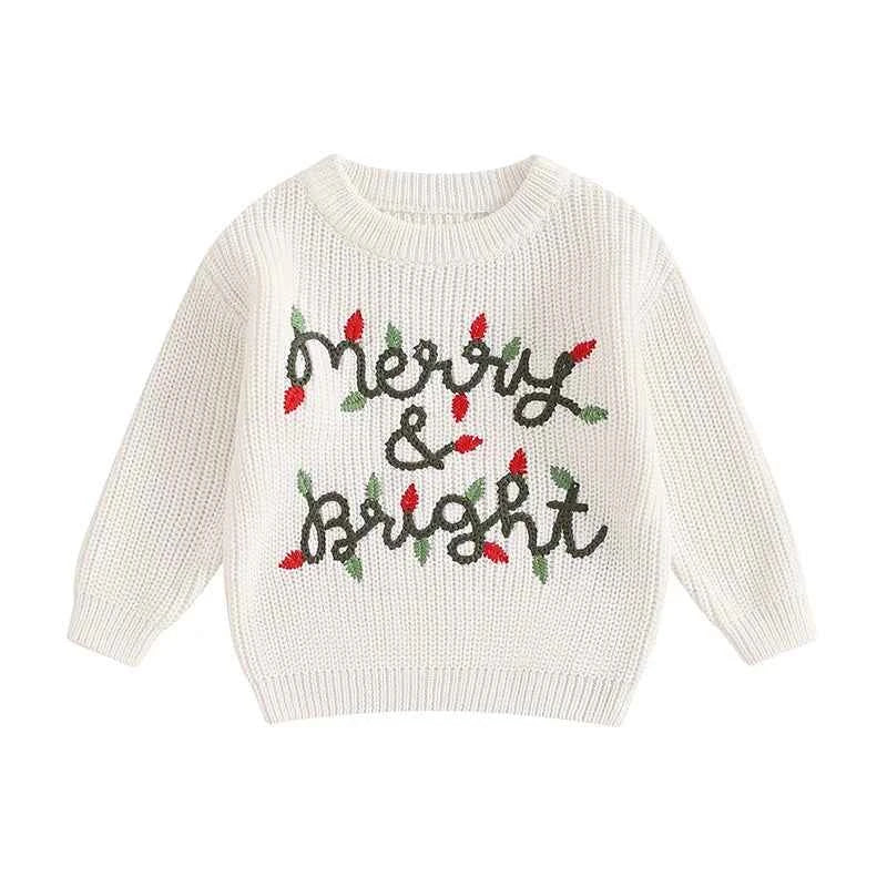 Cute Baby Christmas Knit Sweater -  Embroidered Letter Long Sleeve Pullover