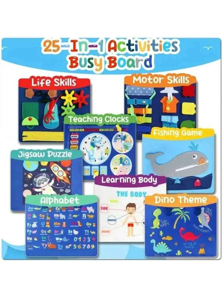 Busy Board Montessori Sensory Activity Toy – Travel Essential for Toddlers Ages 1-3, Road & Fine Motor Skill Development