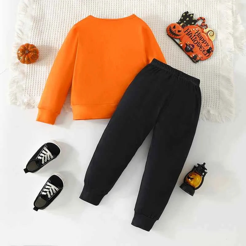 Kids Halloween Outfit – Skeleton Print Sweatshirt and Pants 2-Piece Set (2–7T)