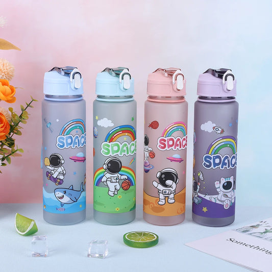 Astronaut Cartoon Water Bottle with Straw & Handle – Leakproof Sports Cup for Kids, Boys & Girls (24oz - 800ml)