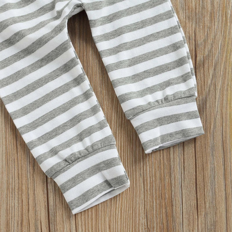 Infant Baby Outfit 3-Piece Set – Bunny Print Bodysuit with Striped Bottoms, Bunny Ear Beanie for My 1st Easter
