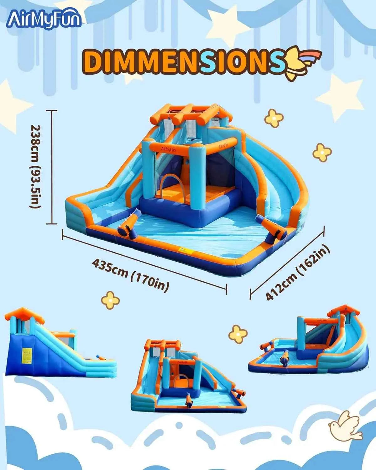 Inflatable Water Slide Bounce House with Dual Slides and Large Splash Pool for Kids and Adults