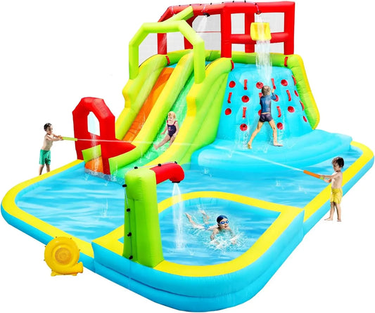 Inflatable Bounce House Water Park with Slide, Pool, Water Guns & Balls for Outdoor Fun