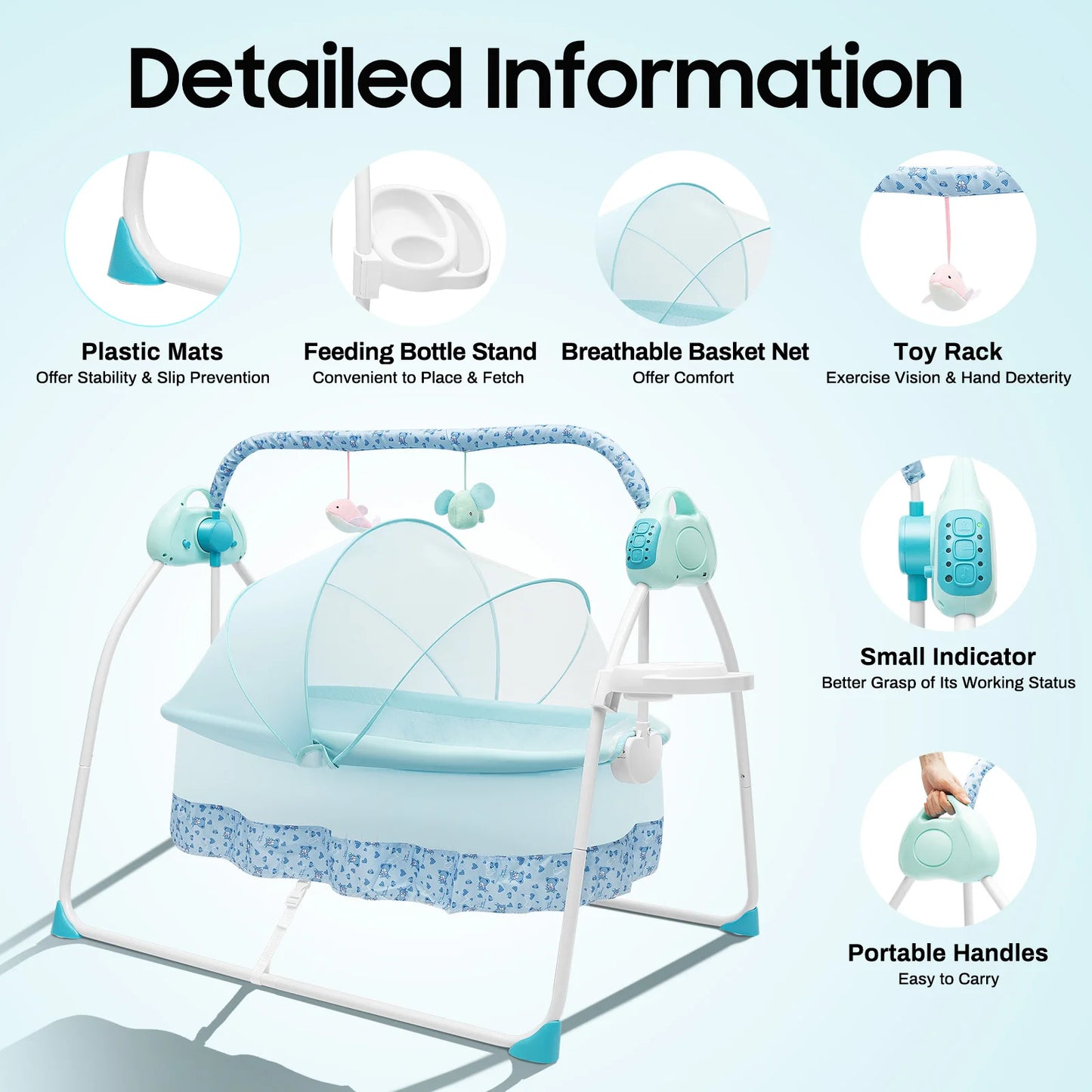 Havens Heaven Automatic Baby Swing – Infant Cradle with Music & Mosquito Net