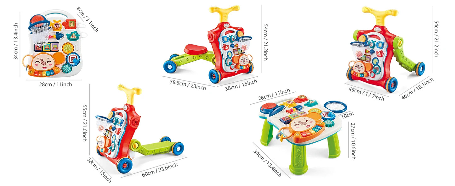 5-in-1 Baby Walker – Sit-to-Stand Learning Walker, Scooter, Balance Bike & Activity Table with Music
