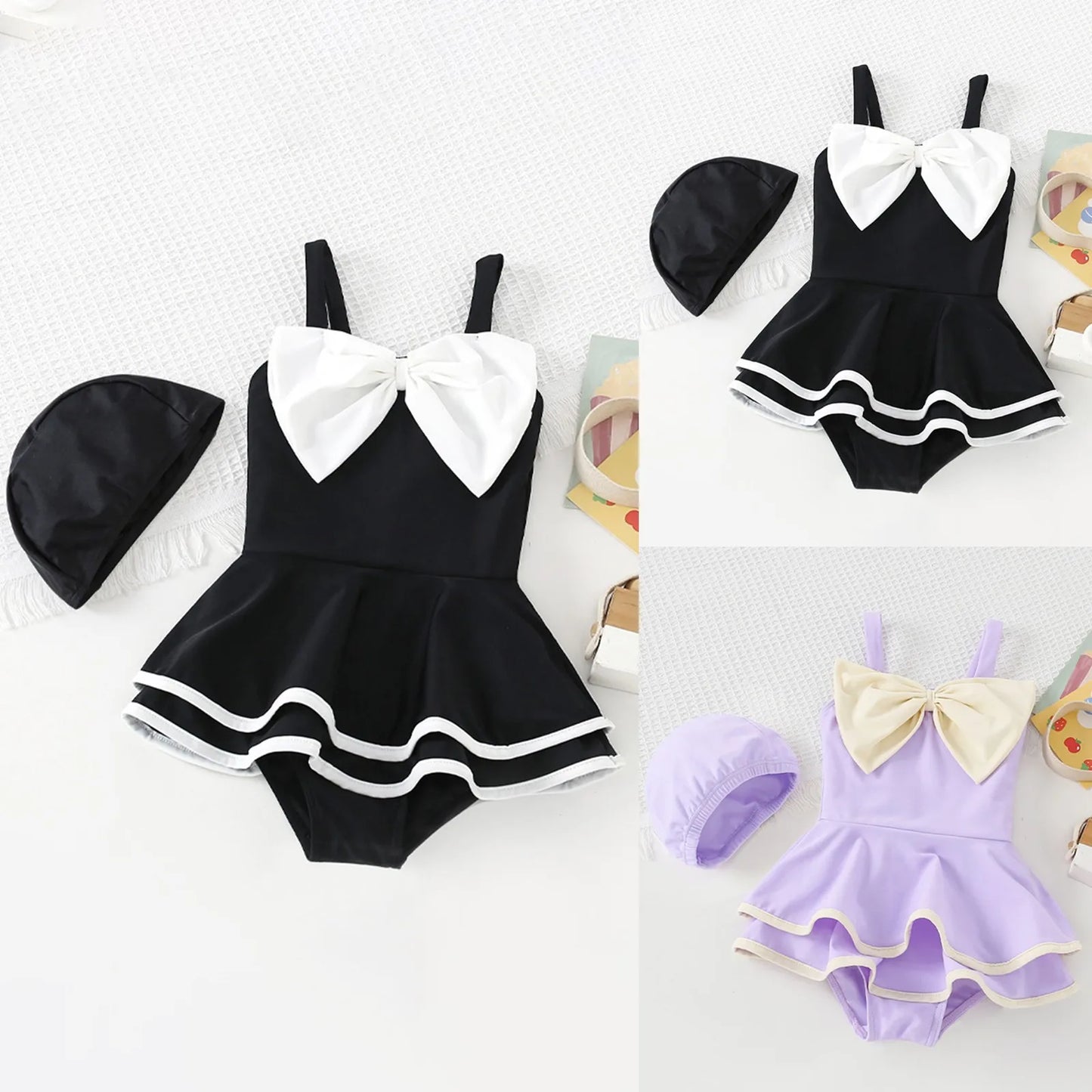 Cute Baby Girl Swimsuit Set – Toddler Bathing Suit with Hat - Haven's Heaven Boutique