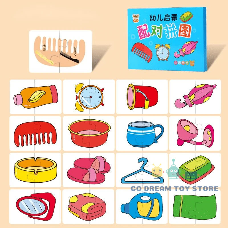 32Pcs Montessori Matching Puzzle Cards – Toddler Early Learning Toys for Shapes, Colors & Animals