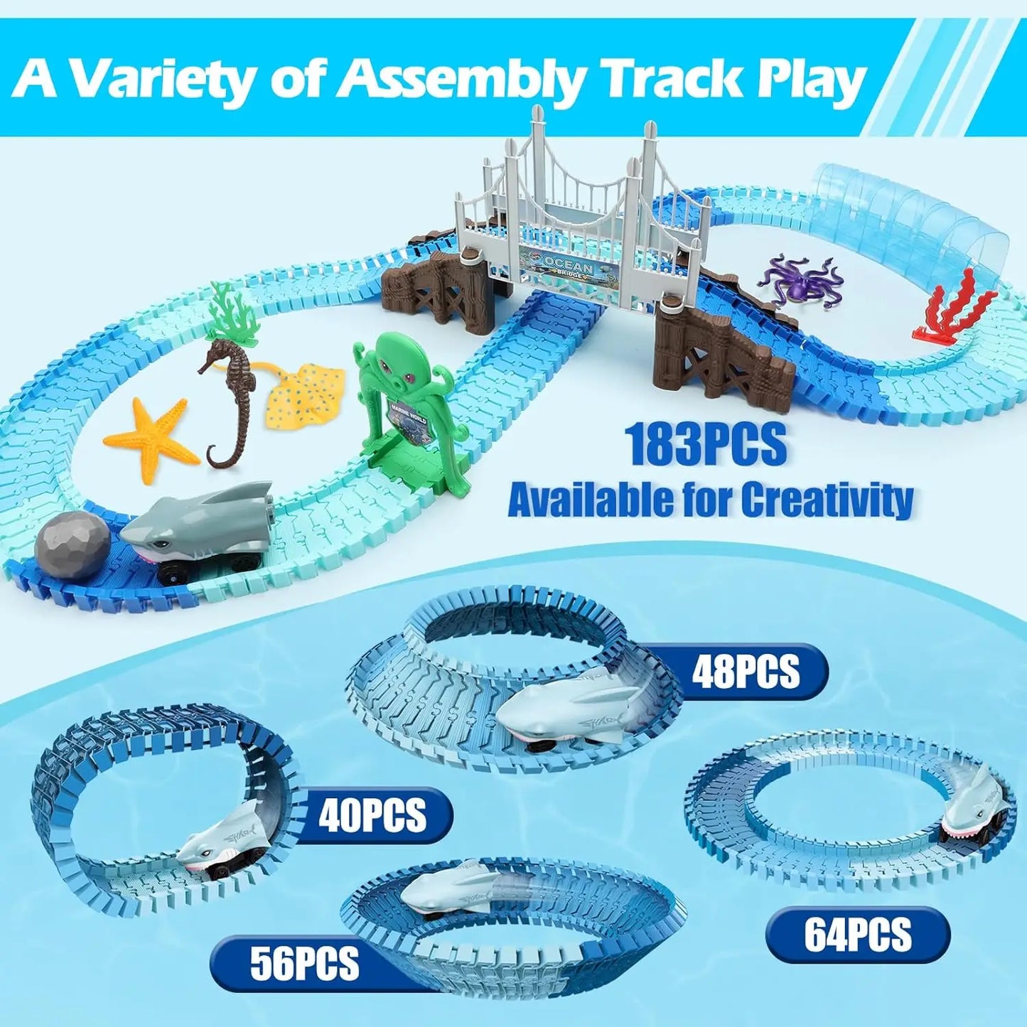 Shark Adventure Race Track Set – Flexible Ocean-Themed Track Toy for Kids 3+ - Haven's Heaven Boutique
