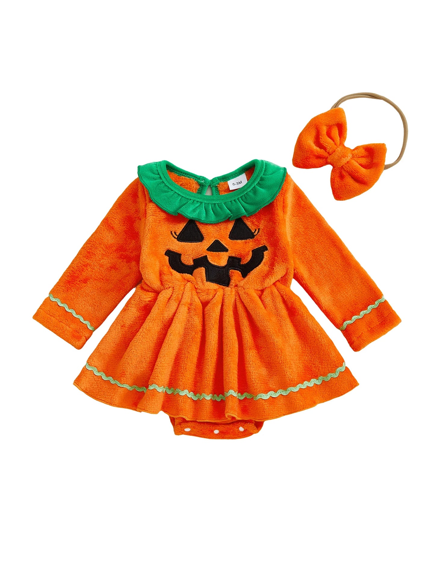 Infant Halloween Costume – Pumpkin Print Jumpsuit with Hat Set for Baby
