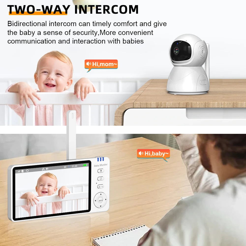 5.0 Inch Baby Monitor with Camera – Wireless Video Audio Monitor with Pan-Tilt-Zoom, IPS Screen, Lullabies & Long Battery Life
