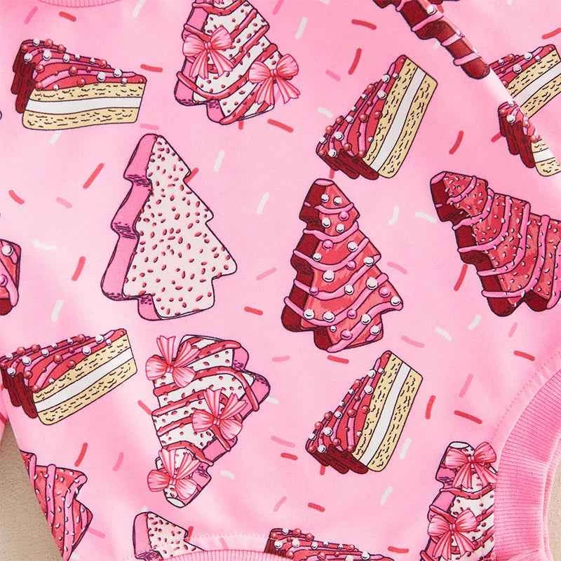 Baby Girl Christmas Romper Set – Long Sleeve Tree Print Jumpsuit with Cute Headband