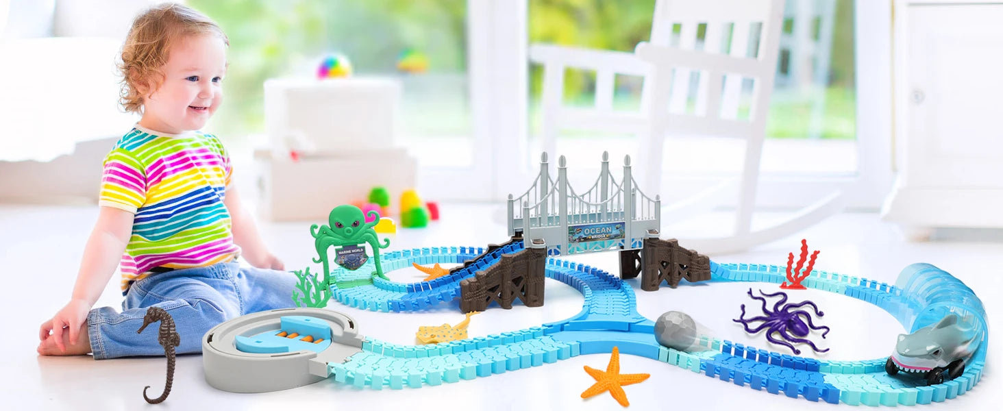 Shark Adventure Race Track Set – Flexible Ocean-Themed Track Toy for Kids 3+ - Haven's Heaven Boutique