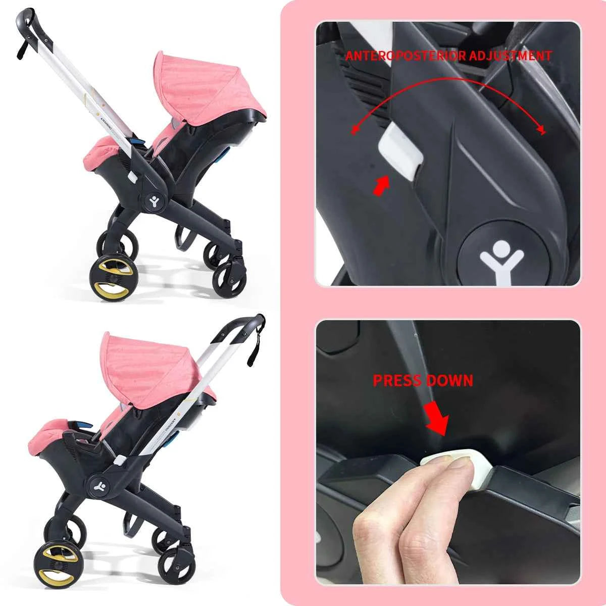 Foldable Travel Baby Stroller – Bi-directional Push, Lightweight Metal Frame for Easy Carrying