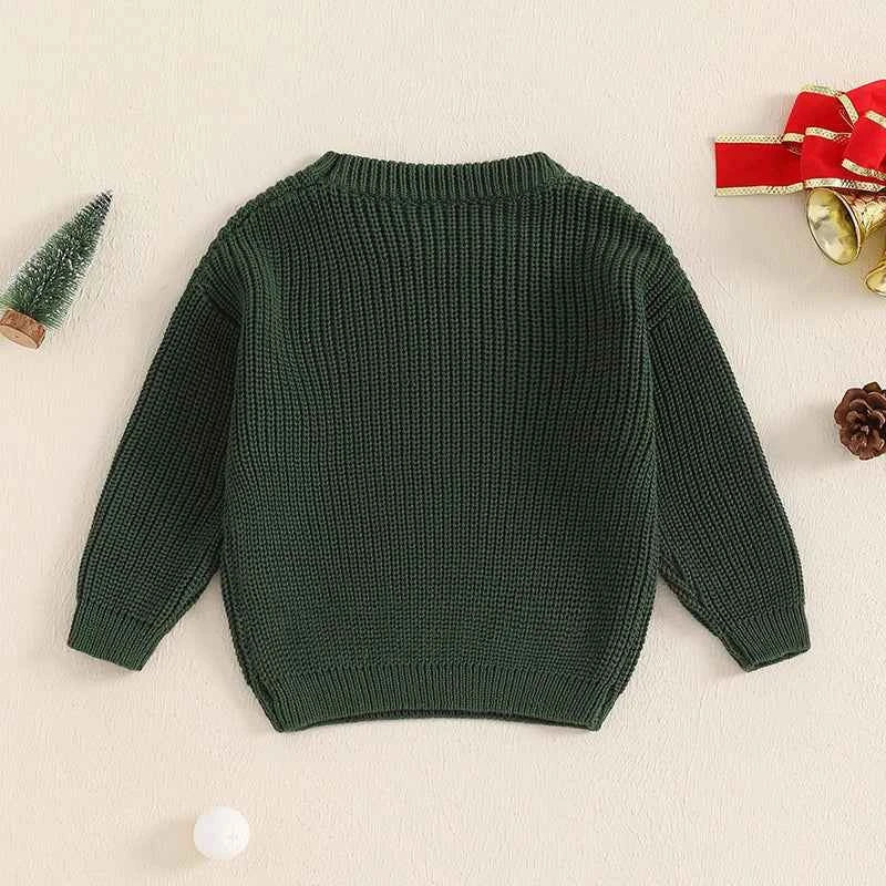 Cute Baby Christmas Knit Sweater -  Embroidered Letter Long Sleeve Pullover