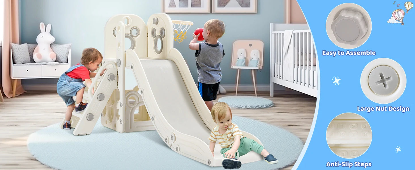 L-Shaped Toddler Slide & Climber Playset – Indoor/Outdoor Kids Activity Center with Ball Hoop - Haven's Heaven Boutique