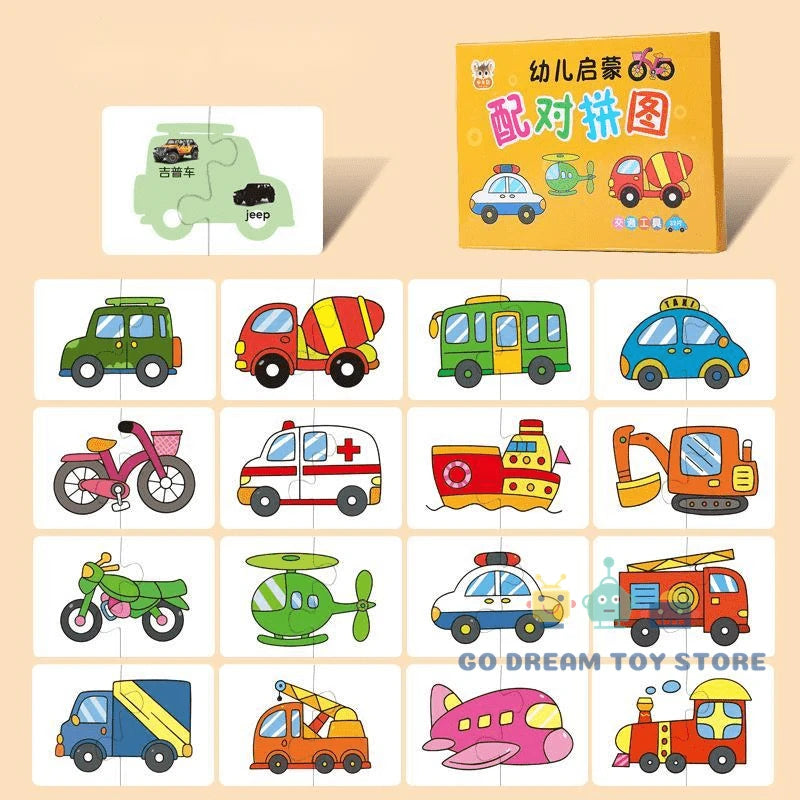 32Pcs Montessori Matching Puzzle Cards – Toddler Early Learning Toys for Shapes, Colors & Animals