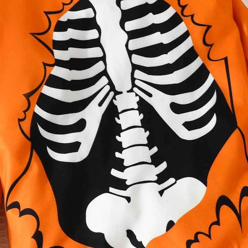 Kids Halloween Outfit – Skeleton Print Sweatshirt and Pants 2-Piece Set (2–7T)