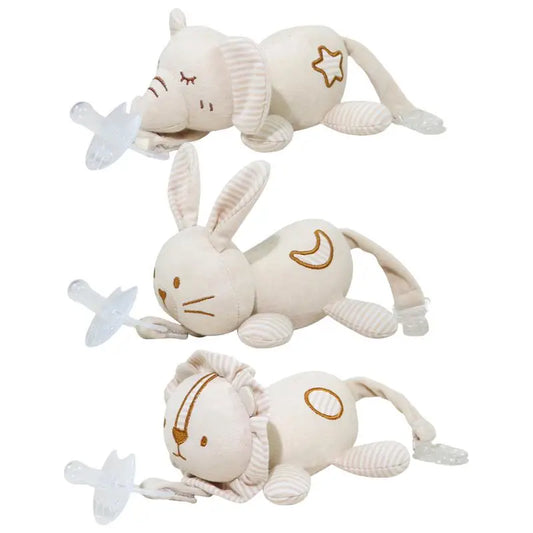 Newborn Silicone Animal Pacifier with Plush Doll – Soothing Toy