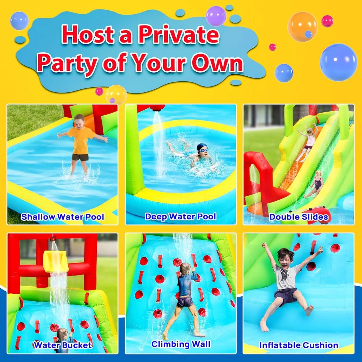 Inflatable Bounce House Water Park with Slide, Pool, Water Guns & Balls for Outdoor Fun