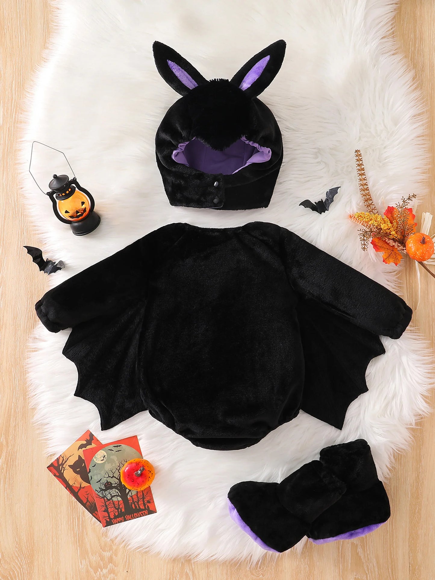 Toddler Vampire Halloween Costume – Plush Bat Wing Set with Foot Covers and Hat for Infants