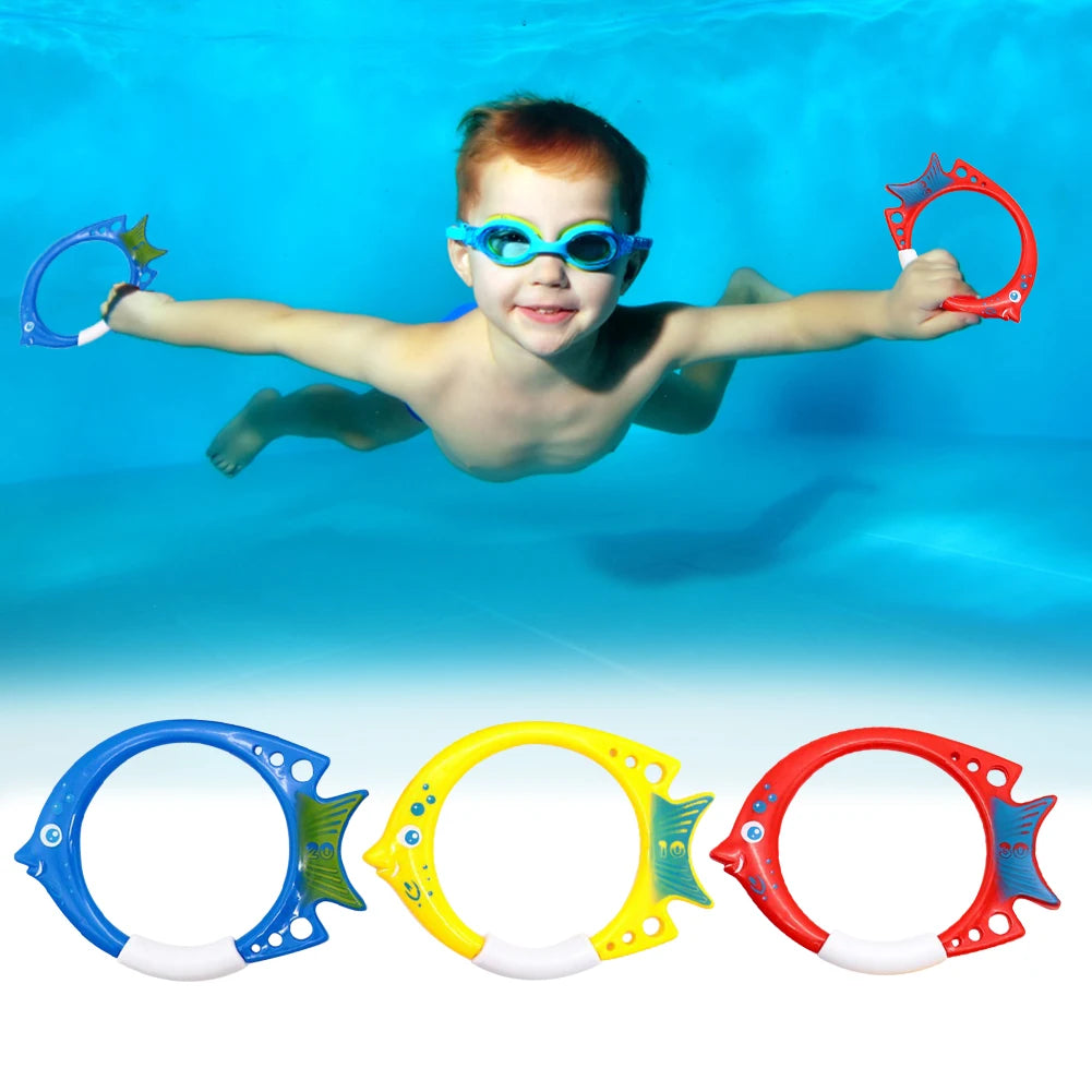3Pcs Cartoon Fish Diving Rings – Kids Underwater Swim Training Pool Toys - Haven's Heaven Boutique
