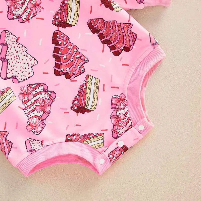 Baby Girl Christmas Romper Set – Long Sleeve Tree Print Jumpsuit with Cute Headband