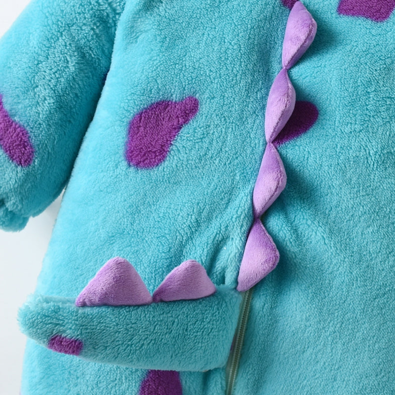 Baby Fleece Hooded Jumpsuit – Warm Winter Romper with Horn Design (0–3 Years)