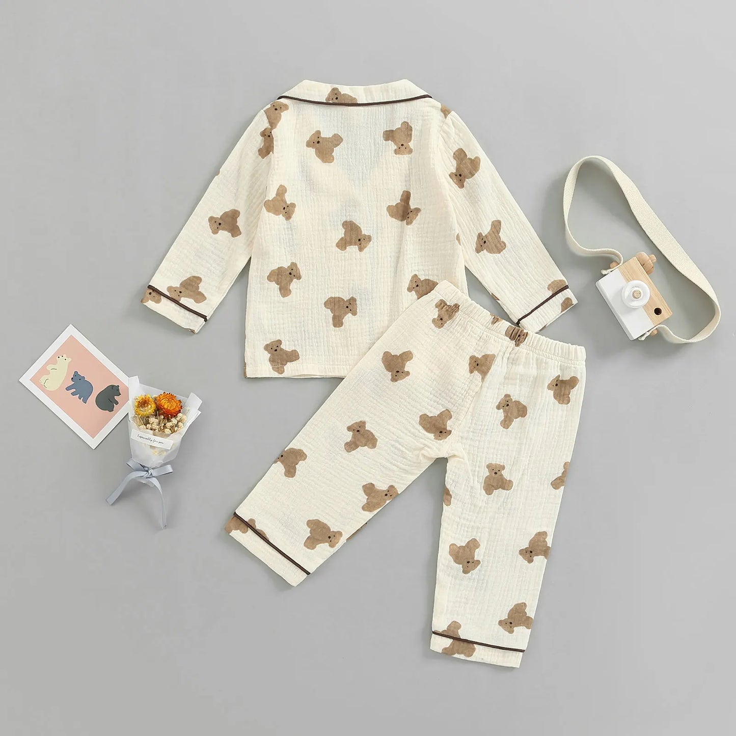 Kids Bear Pajama Set – Long Sleeve Shirt & Printed Pants