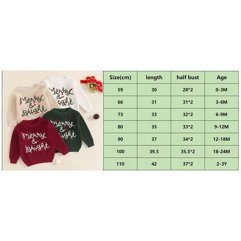 Cute Baby Christmas Knit Sweater -  Embroidered Letter Long Sleeve Pullover