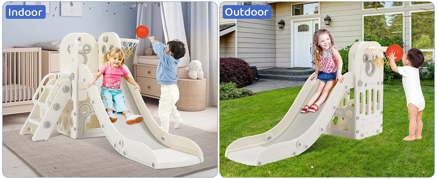L-Shaped Toddler Slide & Climber Playset – Indoor/Outdoor Kids Activity Center with Ball Hoop - Haven's Heaven Boutique