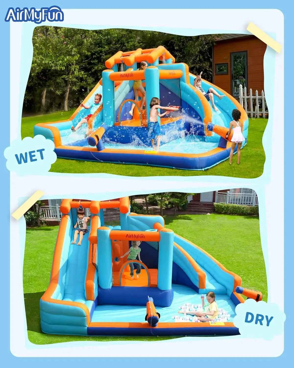 Inflatable Water Slide Bounce House with Dual Slides and Large Splash Pool for Kids and Adults