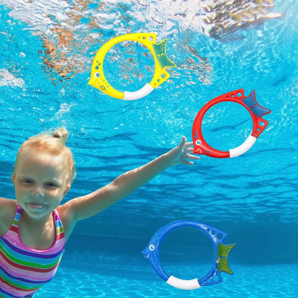 3Pcs Cartoon Fish Diving Rings – Kids Underwater Swim Training Pool Toys - Haven's Heaven Boutique