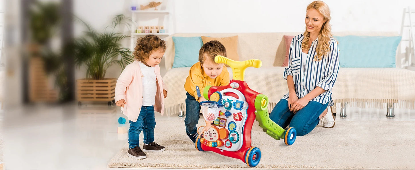 5-in-1 Baby Walker – Sit-to-Stand Learning Walker, Scooter, Balance Bike & Activity Table with Music