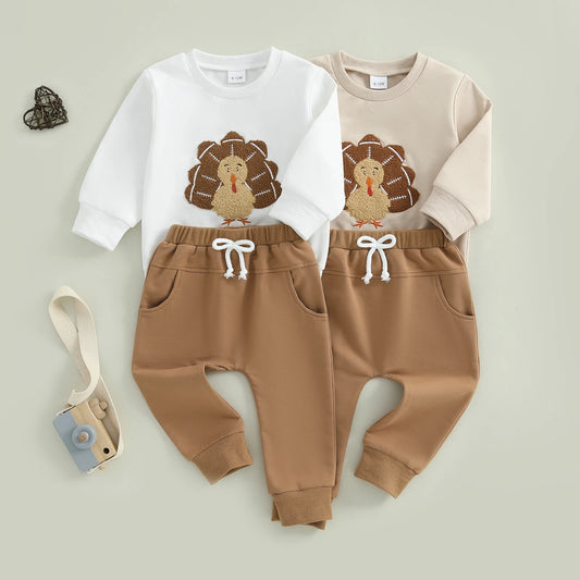Toddler Thanksgiving Outfit – Long Sleeve Turkey Sweatshirt & Pants Set