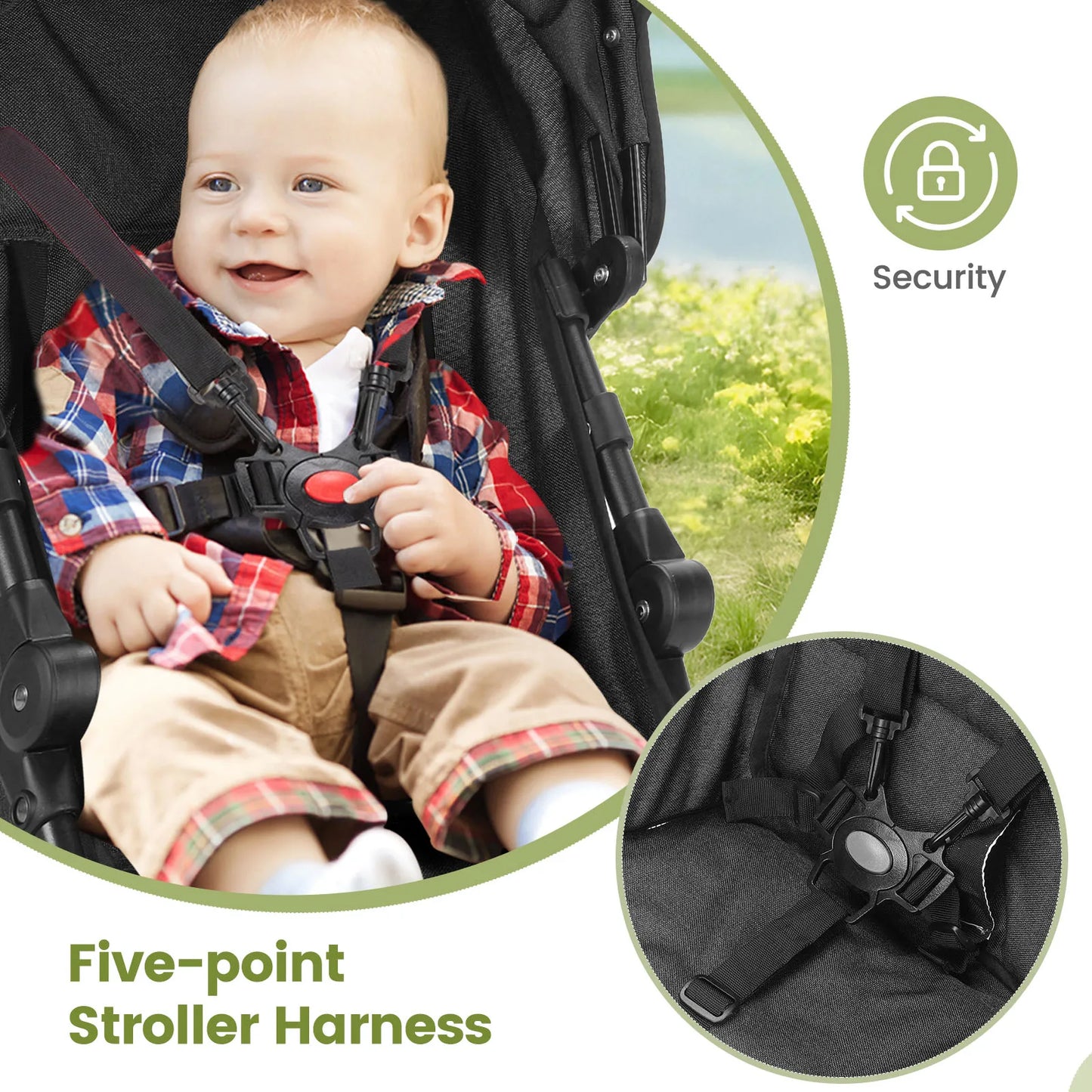 Lightweight Folding Baby Stroller – 4-Wheel High Landscape Seat, Sit or Lie Down
